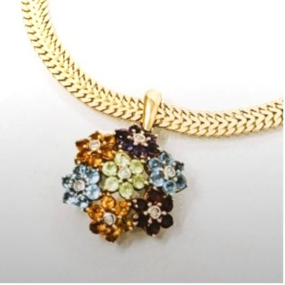 4.15ctw Multi-Gem Floral Pendant Enhancer – Diamonds, Citrine, Amethyst Vintage